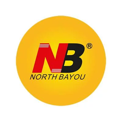 לוגו של north bayou המציג את ראשי התיבות "nb" באדום ולבן עם השם המלא מתחת על רקע עגול צהוב.