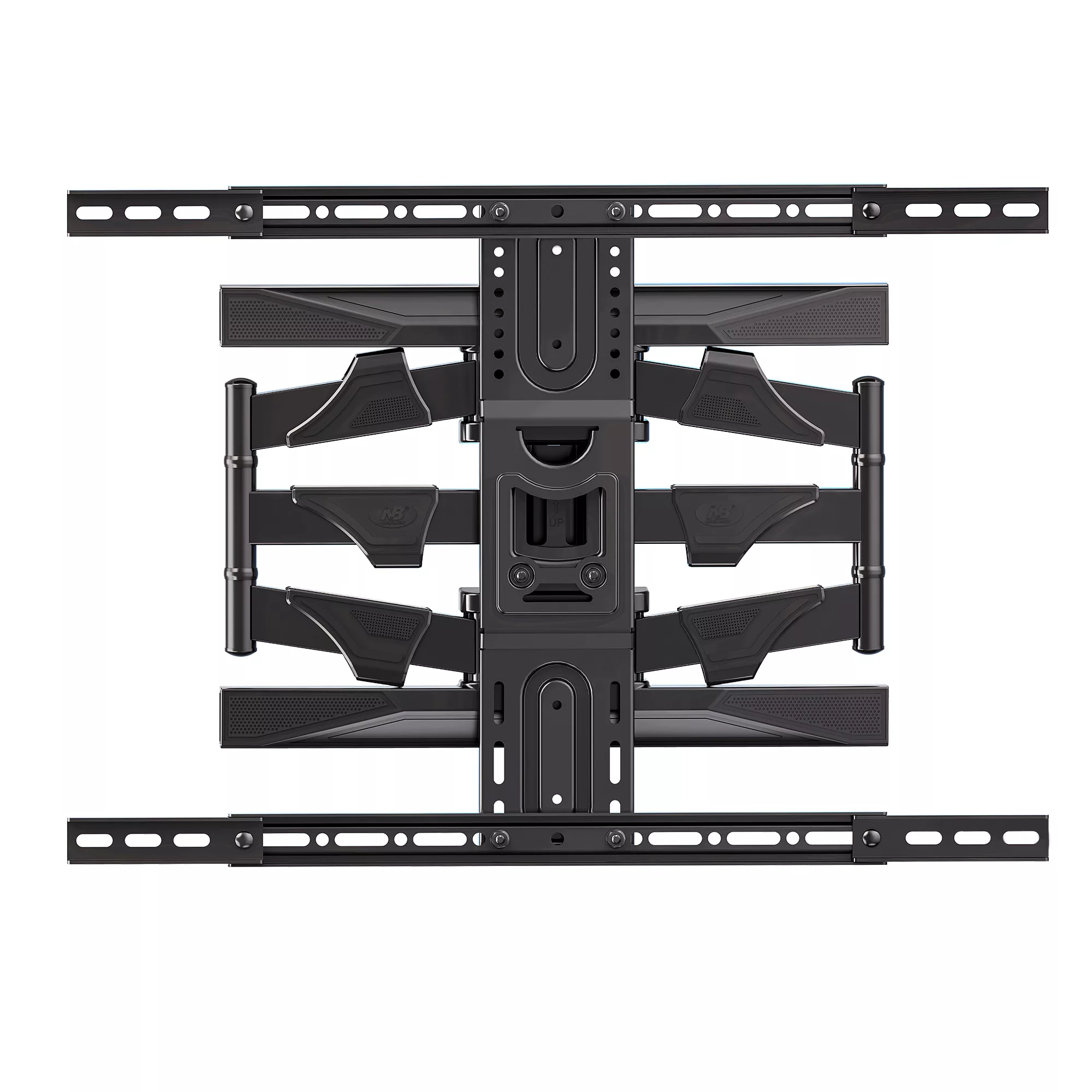 שחור זרוע דו מפרקית לגודל מסך עד "80 – מוצר קצר מערכת הרכבה מודולרית לקיר עם זרוע מסך בגודל 80 אינץ' על רקע לבן.