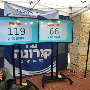 לוחות אלקטרוניים המציגים ספירת קולות עבור מועמדים באתר בחירות.